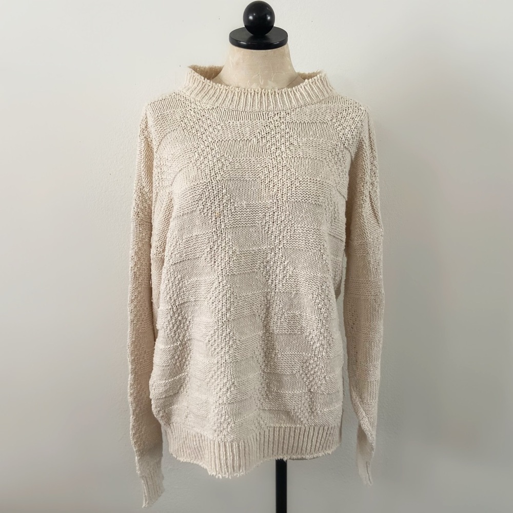 Vintage Halston cream knit fisherman sweater oversized large 90s unisex